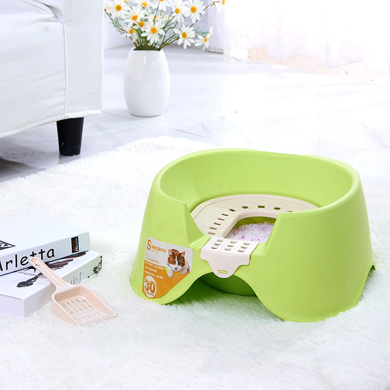 Spillproof semi-enclosed oversize cat litter pan and toilet in durable plastic design