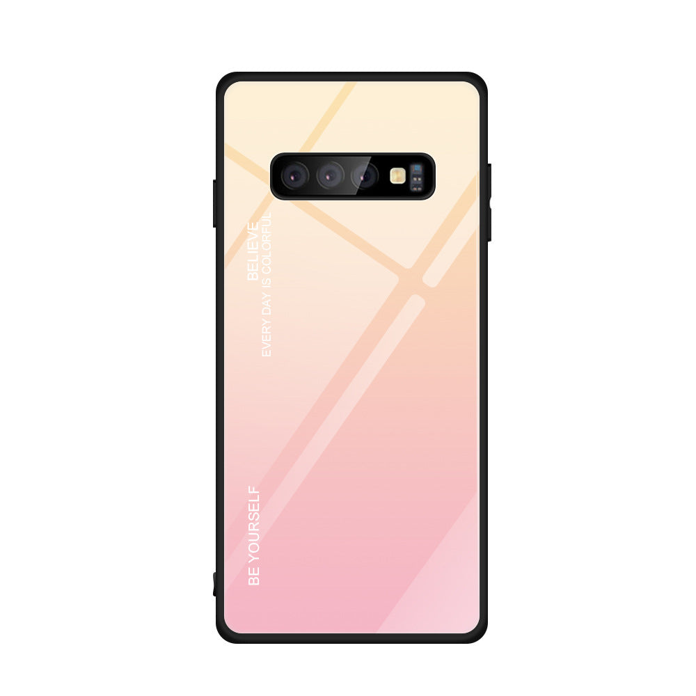 Gradient glass phone case with smooth color transition and glossy transparent finish