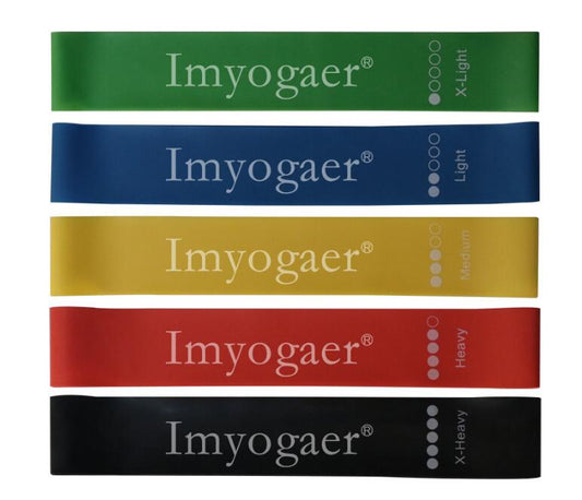 Resistance bands for yoga stretching and pull-up assistance, showing durable elastic fitness bands in assorted colors