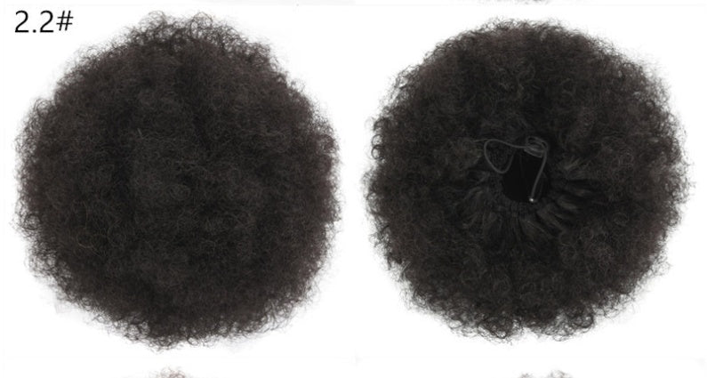 High puff ponytail hairpiece with voluminous textured curls displayed against a plain background