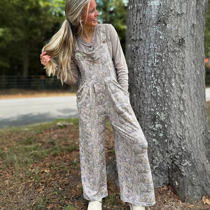 High-waisted camo-print jumpsuit with pockets by My Store