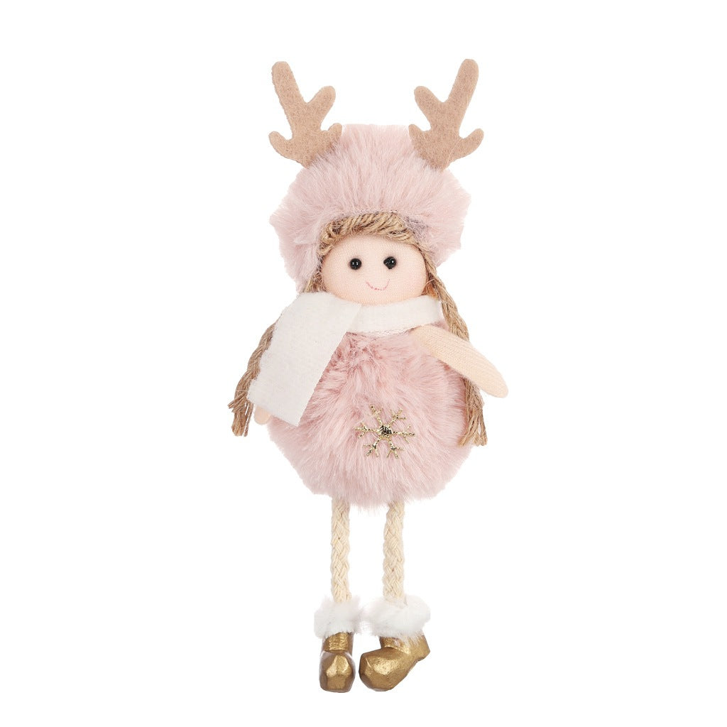 Christmas plush angel decorations in soft fabric with white wings and festive details