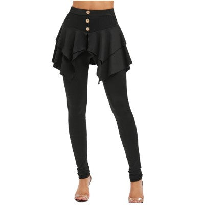 Tiered ruffle skirted legging with layered skirt detail and fitted leggings, front view