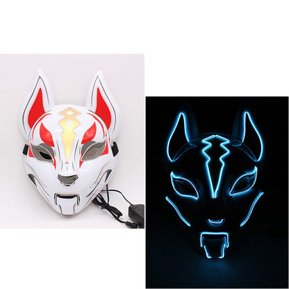 Glowing cat face mask for women with cold light fox design, Demon Slayer cosplay masquerade prop for haunted house decor