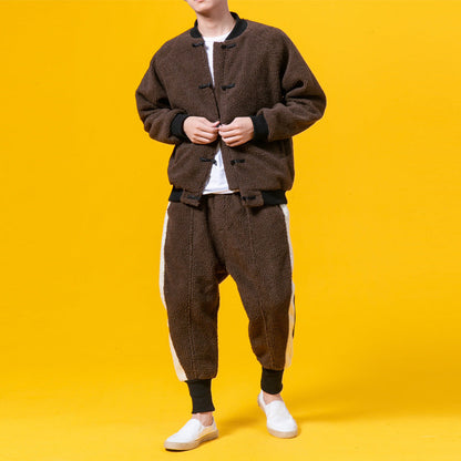 Chinese style winter clothing in traditional design, front view with warm padded fabric and elegant detailing