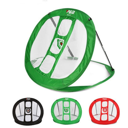 Golf cutting practice net displayed for chipping and swing practice, durable netting with frame setup
