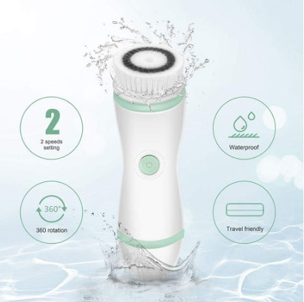 Electric waterproof facial cleansing brush for gentle skin cleaning with rotating silicone bristles