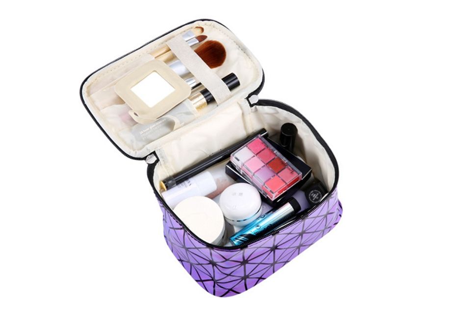 3D laser cosmetic bag by My Store with a reflective holographic finish and zippered top