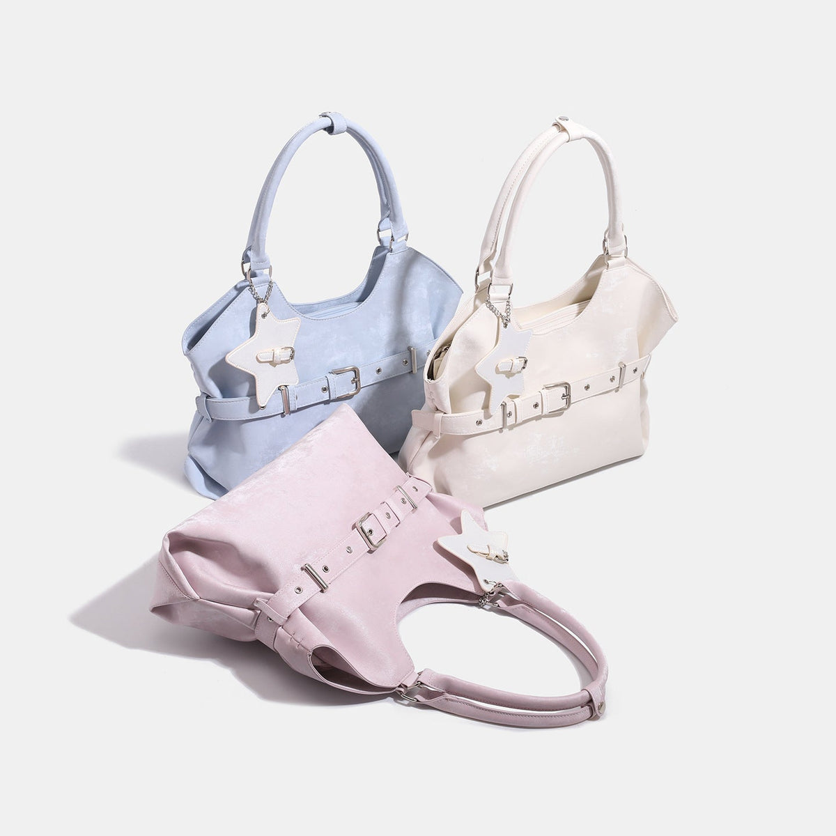 Women's large-capacity belt-designed single-shoulder tote bag, showing spacious structured design