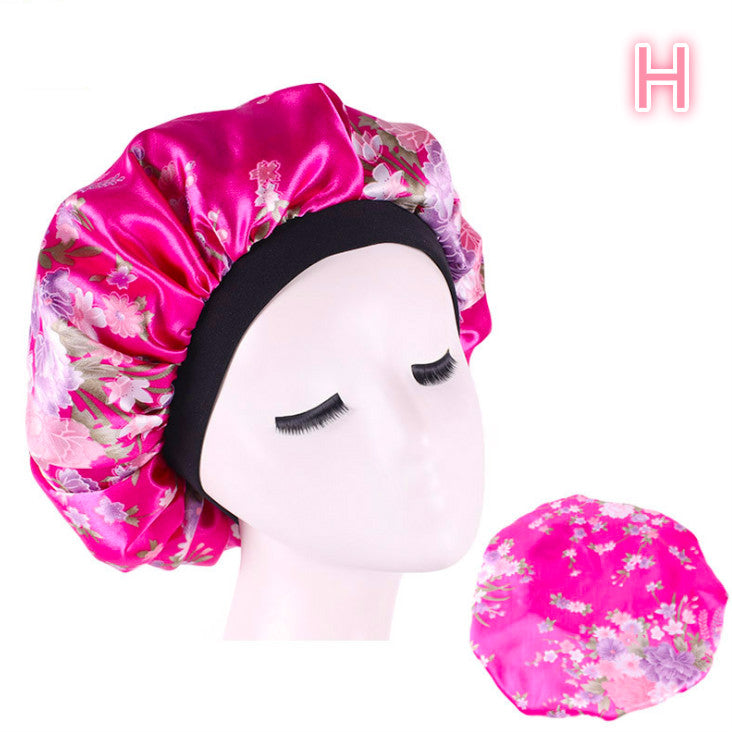 Satin silk beauty print bonnet sleep night cap with vibrant patterned design