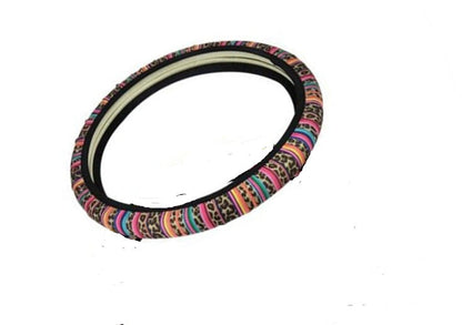 Neoprene car steering wheel cover for girls, soft black design with colorful accents