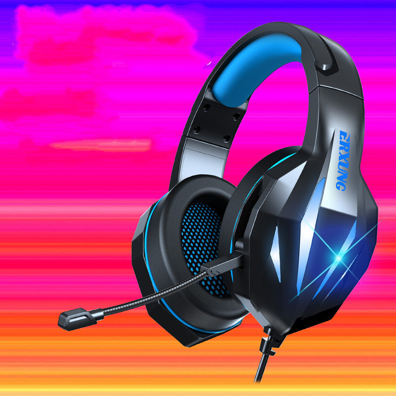 Luminous wired gaming headset with padded ear cups and adjustable headband