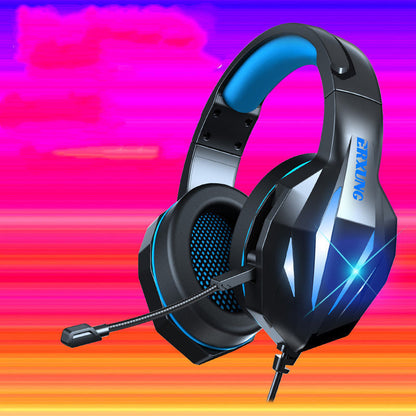 Luminous wired gaming headset with padded ear cups and adjustable headband