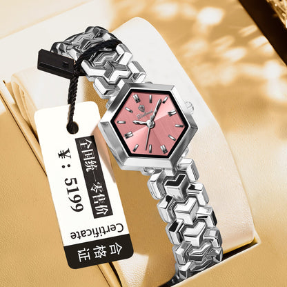 Women's octagonal waterproof quartz watch with a simple design and clear analog face