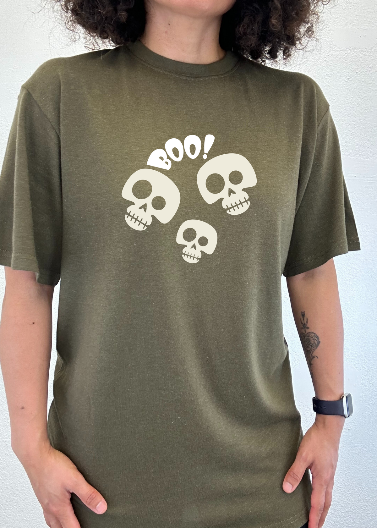 Men's Halloween Boo graphic T-shirt by Spun Bamboo, short sleeve shirt made from bamboo viscose and organic cotton with a spooky design.