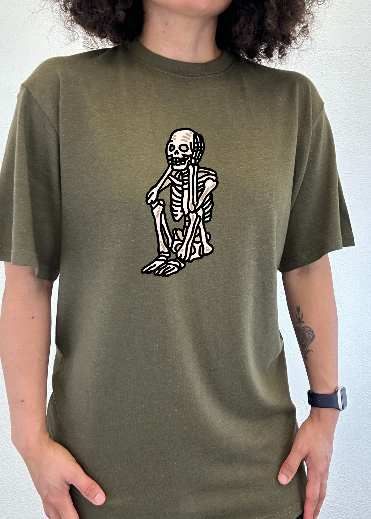 Mens printed Sad Skeleton Halloween T-shirt by Spun Bamboo, short sleeve graphic tee made from organic bamboo viscose and cotton.