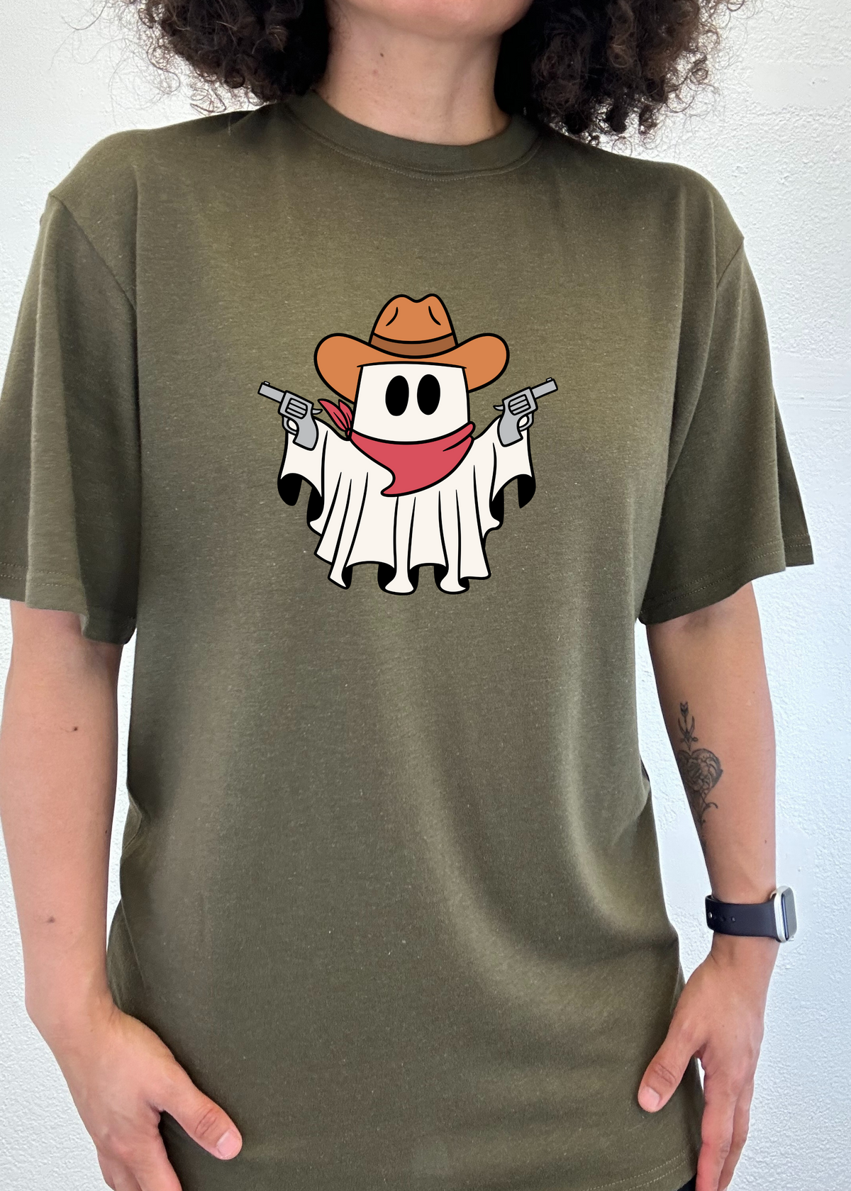 Spun Bamboo men's cowboy ghost graphic T-shirt in bamboo viscose and organic cotton, short sleeve with printed design.
