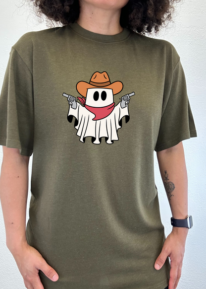 Spun Bamboo men's cowboy ghost graphic T-shirt in bamboo viscose and organic cotton, short sleeve with printed design.