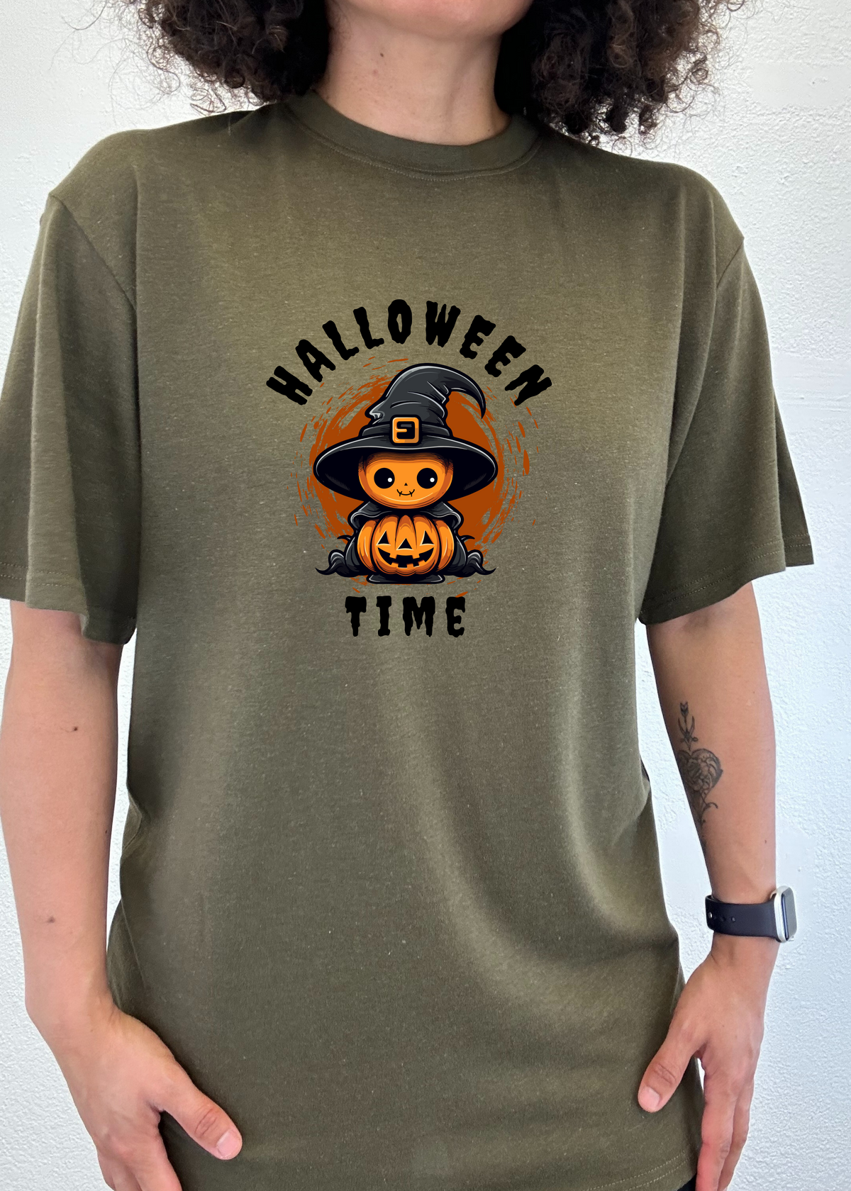 Men's Halloween Time bamboo viscose organic cotton graphic T-shirt by Spun Bamboo, short sleeve, unisex design with Halloween-themed print.