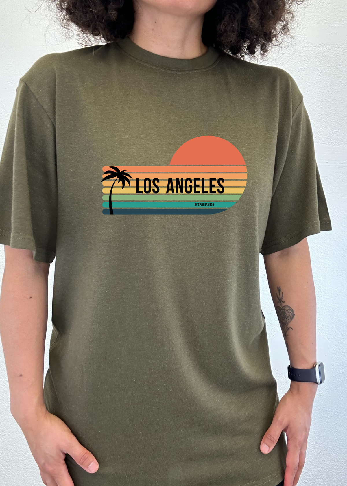 Men's graphic T-shirt by Spun Bamboo featuring Los Angeles spun bamboo fabric and organic cotton, short sleeve, unisex design.