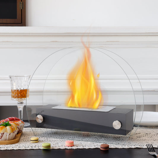 JHY Design portable tabletop fire pit with clean-burning bio ethanol, ventless indoor/outdoor gel and ethanol fireplace on a table.