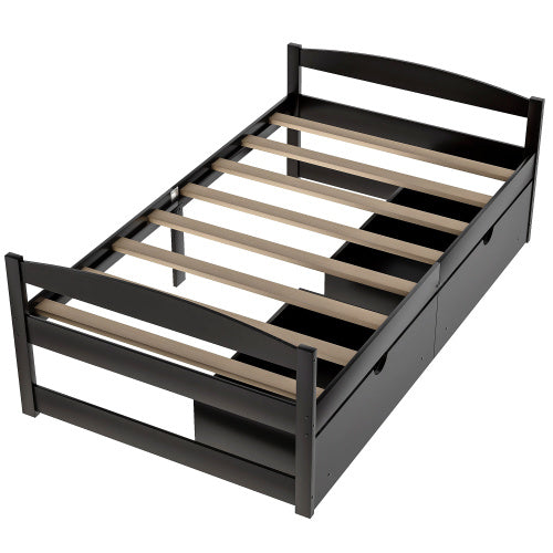 Twin Size Platform Bed, With Two Drawers, Espresso