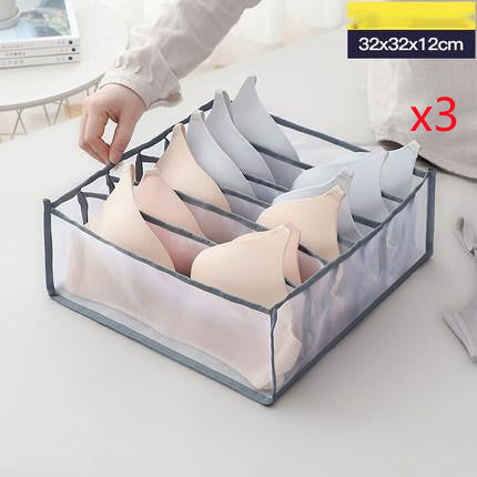 Non-woven fabric underwear storage box organizer with compartment dividers, gray