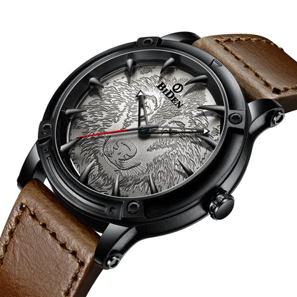 Men's solid color casual belt quartz watch with a minimalist round dial and adjustable strap
