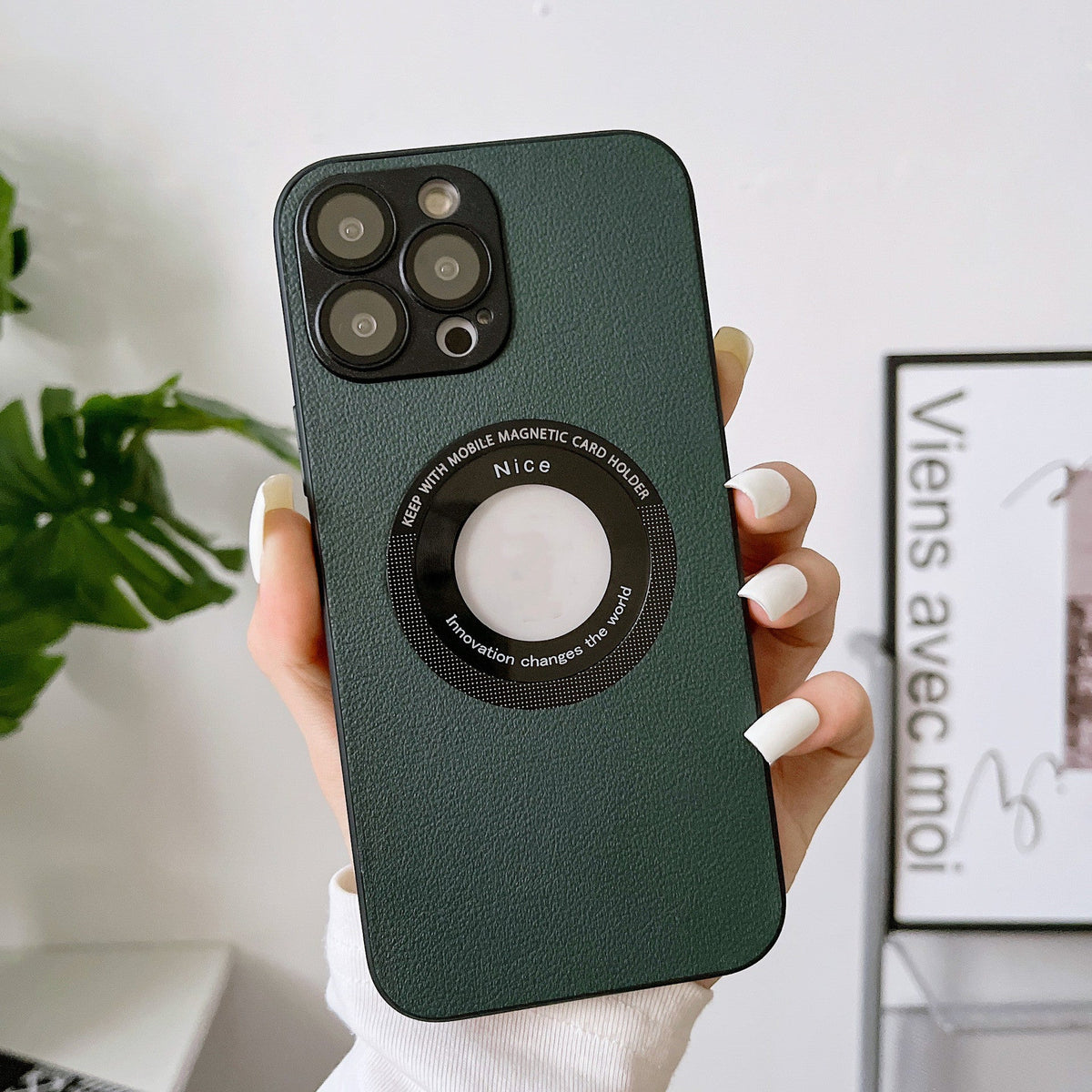 iPhone 15 Pro litchi grain leather phone case in a textured protective design
