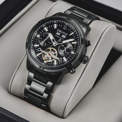 Men's multi-functional hollowed fashion watch with an intricate openwork dial and stylish design
