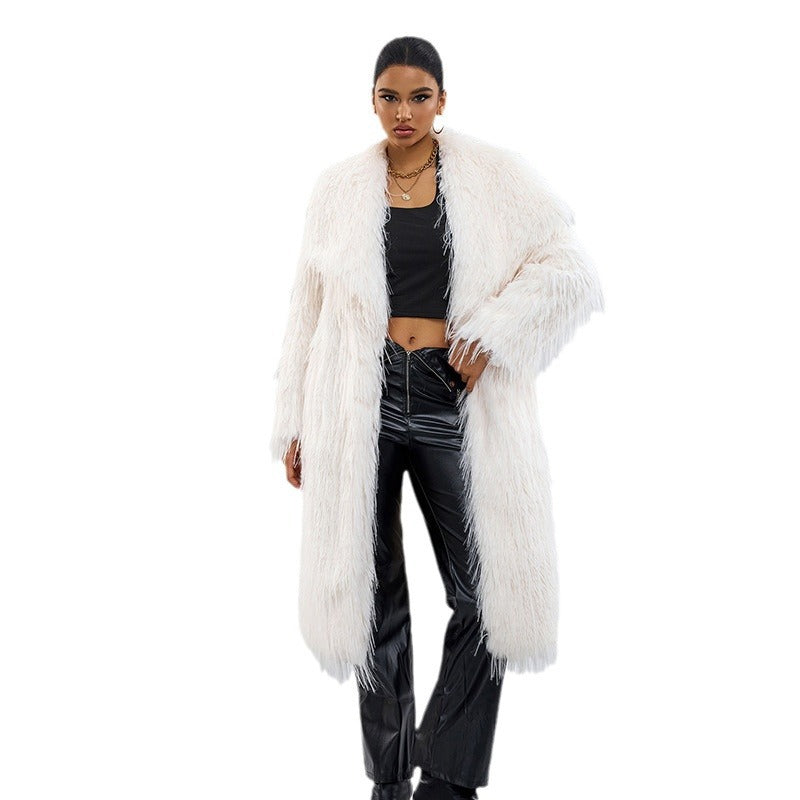 Long artificial fur coat with collar in a polished, commuter-friendly style