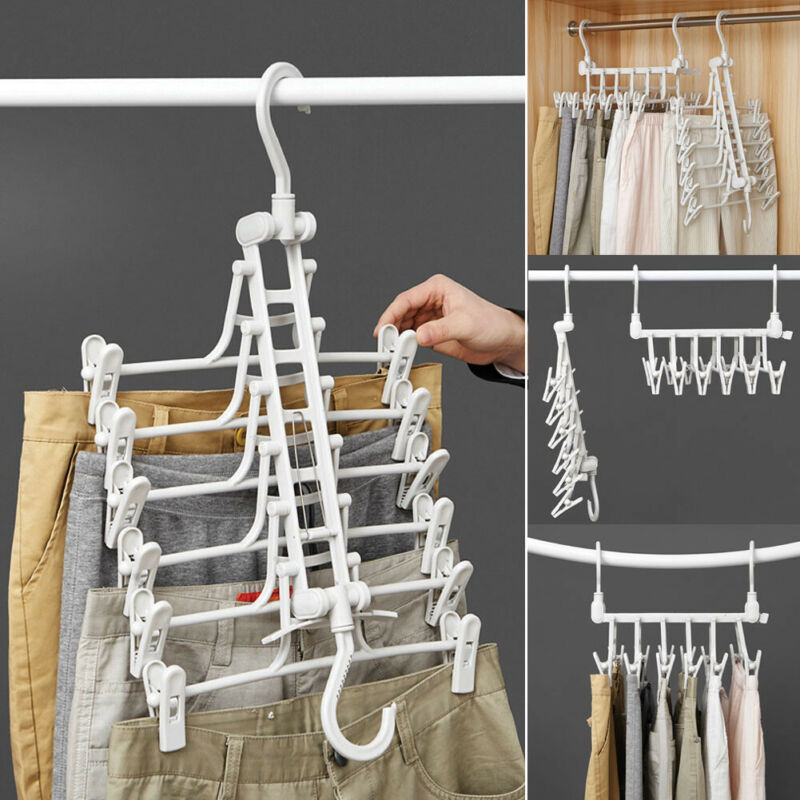 Space Saver Magic Hanging Clothes Hanger Rack in white plastic for organizing multiple garments vertically