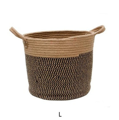Cotton linen storage laundry basket with sturdy handles and a neutral fabric design