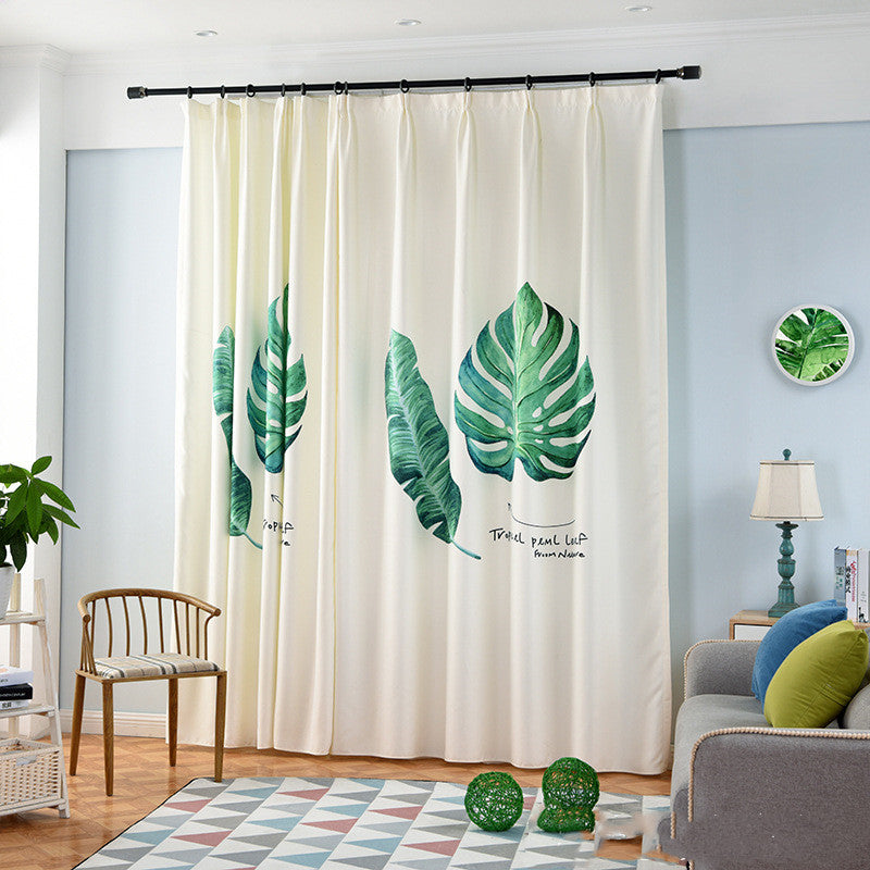 Banana leaf digital printing curtain with tropical green leaf pattern