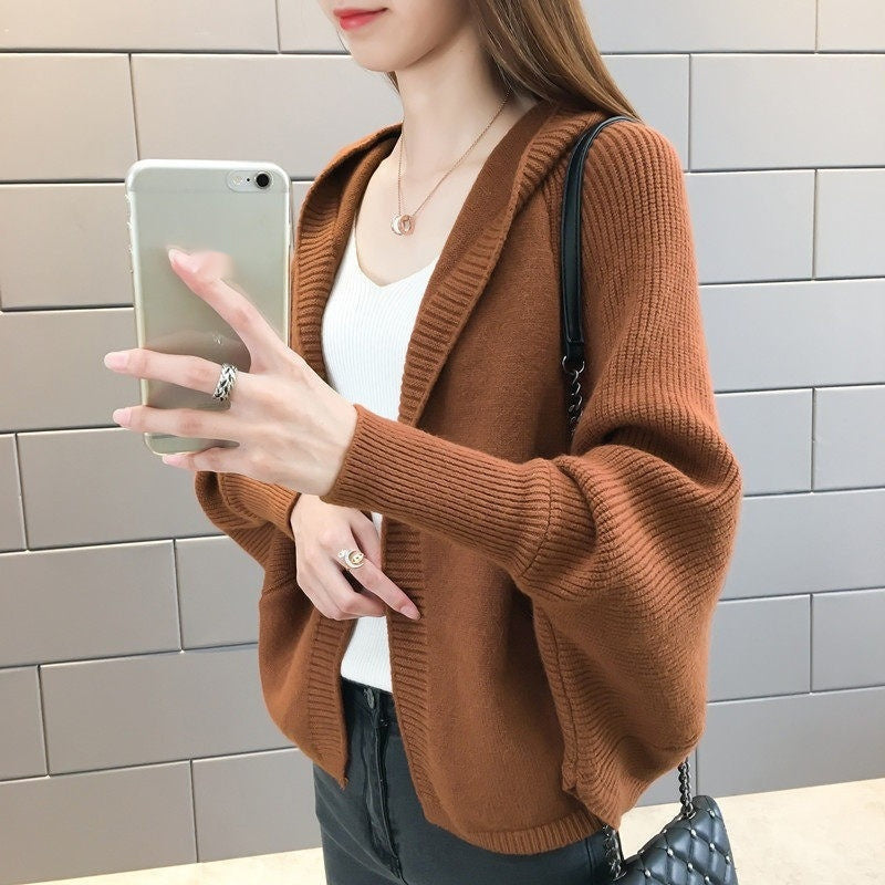 Solid-color knitted cardigan jacket for women by My Store