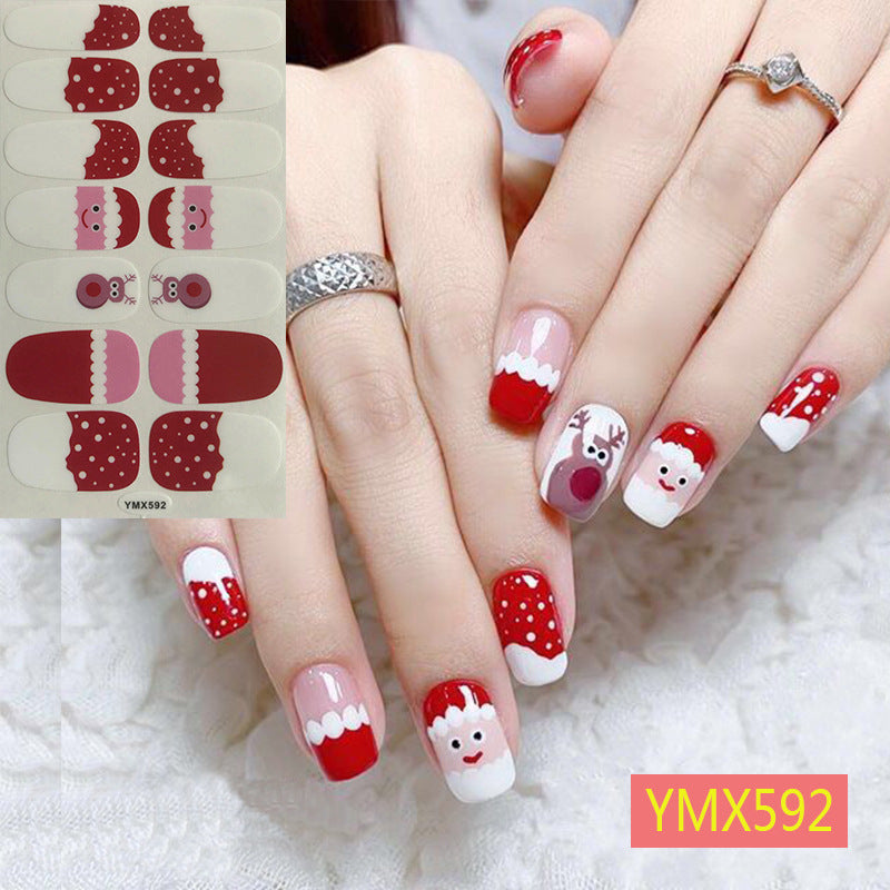 Christmas nail stickers with festive holiday designs in red, green, and white patterns