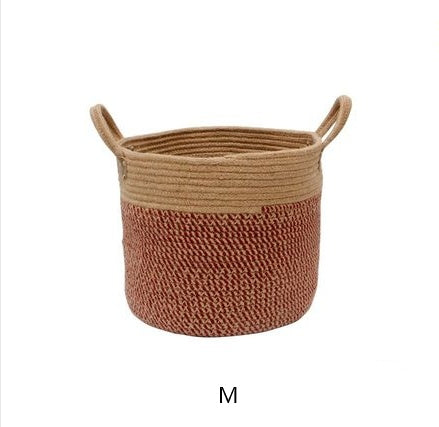 Cotton linen storage laundry basket with sturdy handles and neutral fabric design