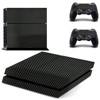 PS4 carbon fiber sticker skin for console and controller, black textured finish