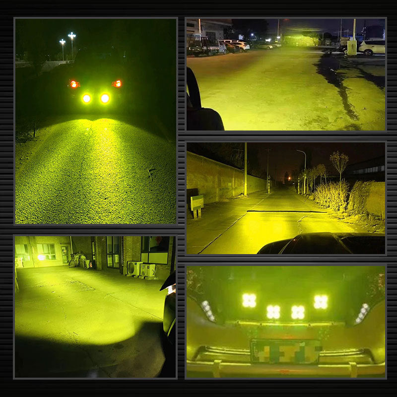 Off-road LED square spotlight for truck or car, showing compact black auxiliary driving light