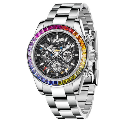 PAGANI DESIGN men's multifunctional watch with detailed dial and stainless steel bracelet