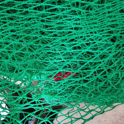 Green golf net viewed from the front, showing durable mesh construction for golf practice