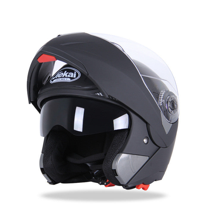 Black motorcycle helmet with smooth protective shell and clear visor from My Store