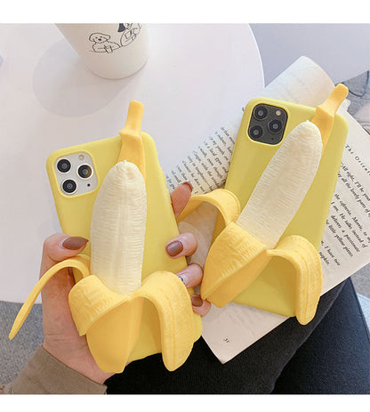 Unzip banana silicone phone case with yellow banana design and zipper detail