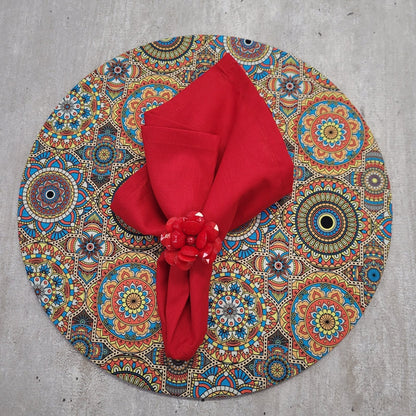 Set of 4 round placemats covers with colorful mandala psico design for MDF wood, 14-inch diameter, by Maison Charlo.