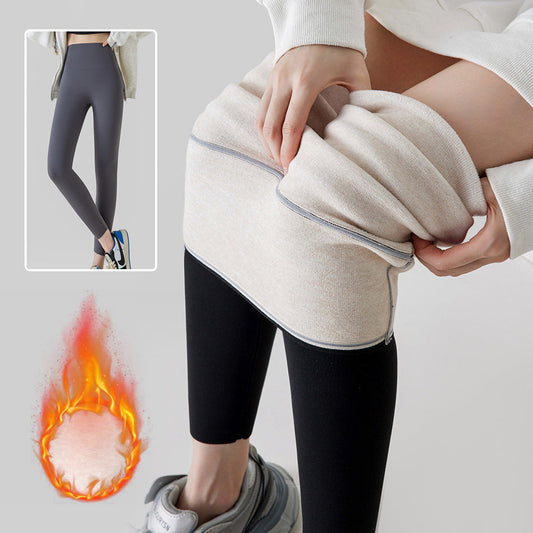 Women’s high-waist cashmere leggings, solid plush winter pants with a slim fit in type 4 style