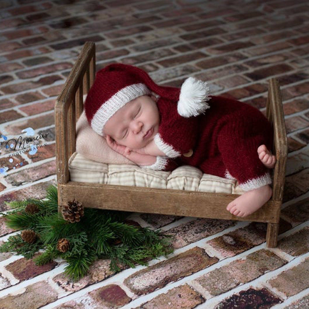Newborn Christmas mohair hat and jumpsuit suit in festive winter design