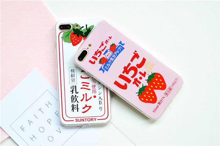 Strawberry phone case with red berry design and green leaves, shown on a smartphone-compatible case