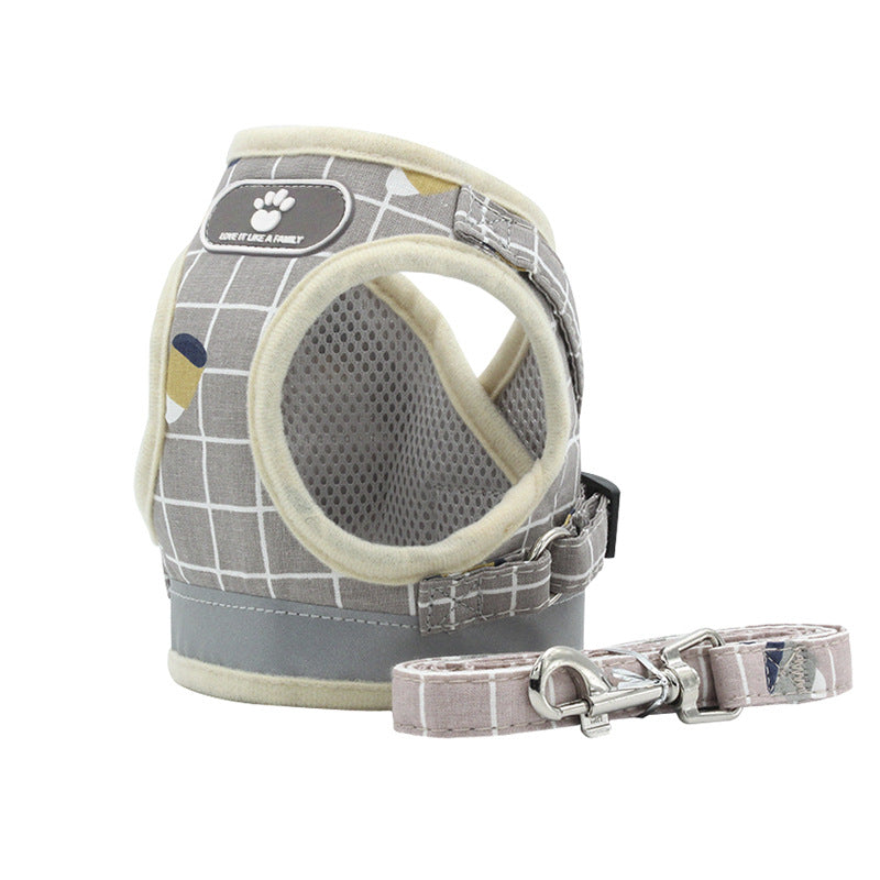 Breathable mesh small dog harness and leash in lightweight, adjustable design