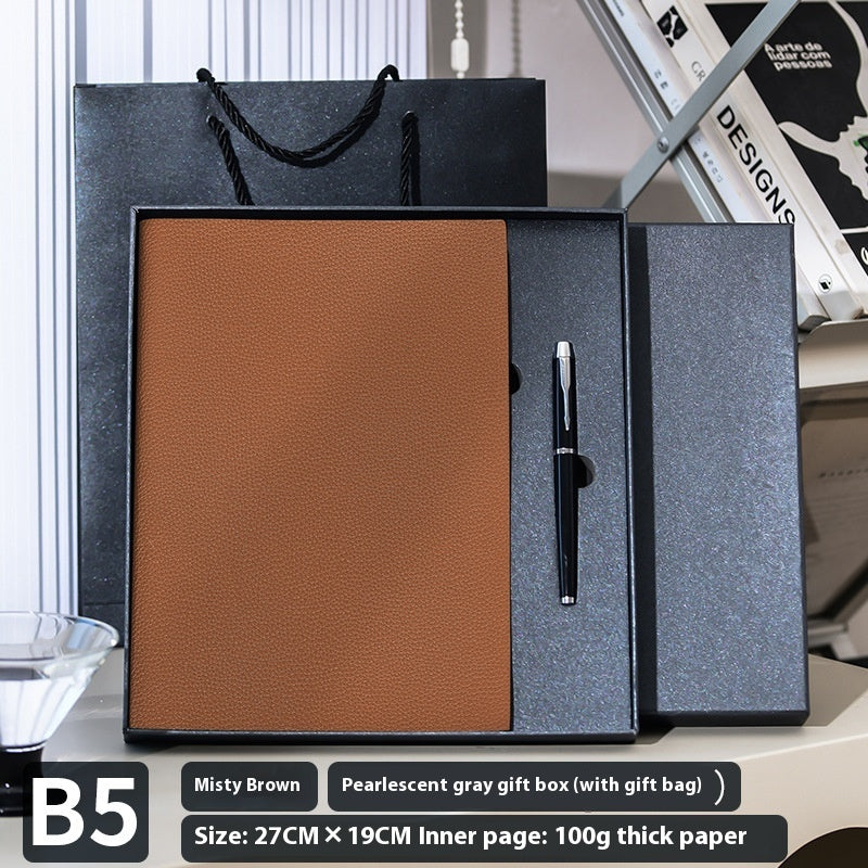 Litchi pattern soft leather covered notebook in textured finish