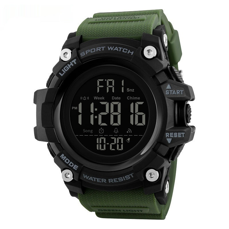 Men's outdoor sports electronic watch with multi-function digital display and durable black design